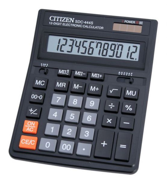 Калькулятор Citizen SDC-444S черный 12-разрядный 2-е питание, MII, MU, A0234F, 00->0,SQRT аналог SDC-888T
